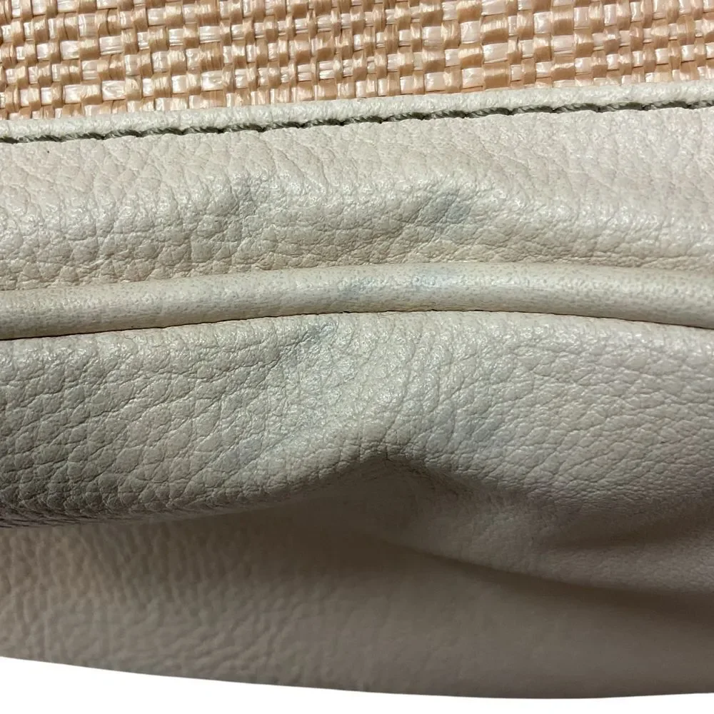 Franco Sarto Beige Textured Hobo Shoulder Bag w/ Front Zip Pocket Metal Logo‎